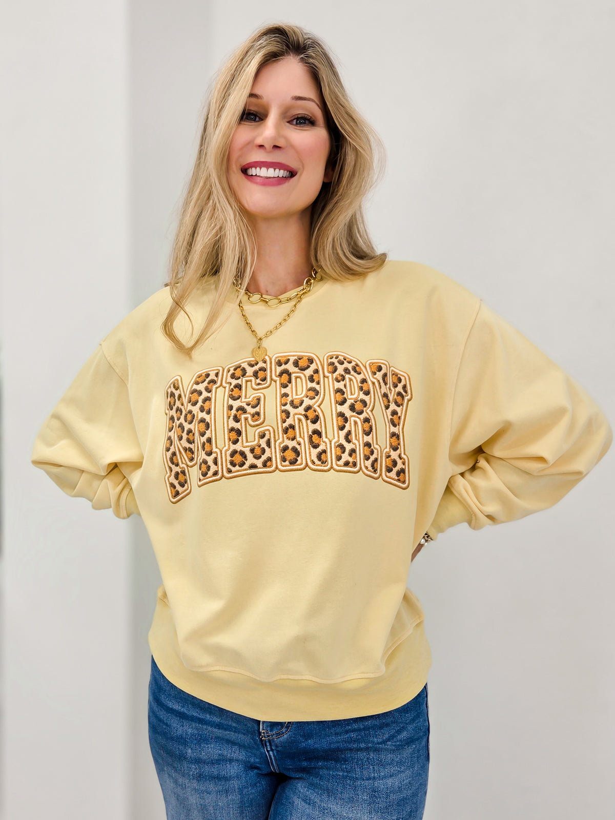Stitched Leopard Merry Graphic Top