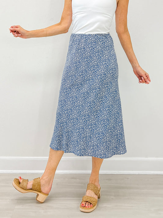 Floral Print Midi Elastic Waistband Skirt