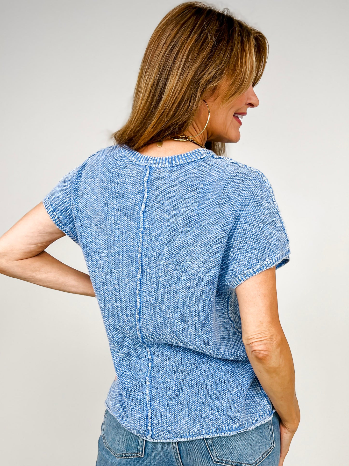 Mineral Washed Knit Casual Sweater Top