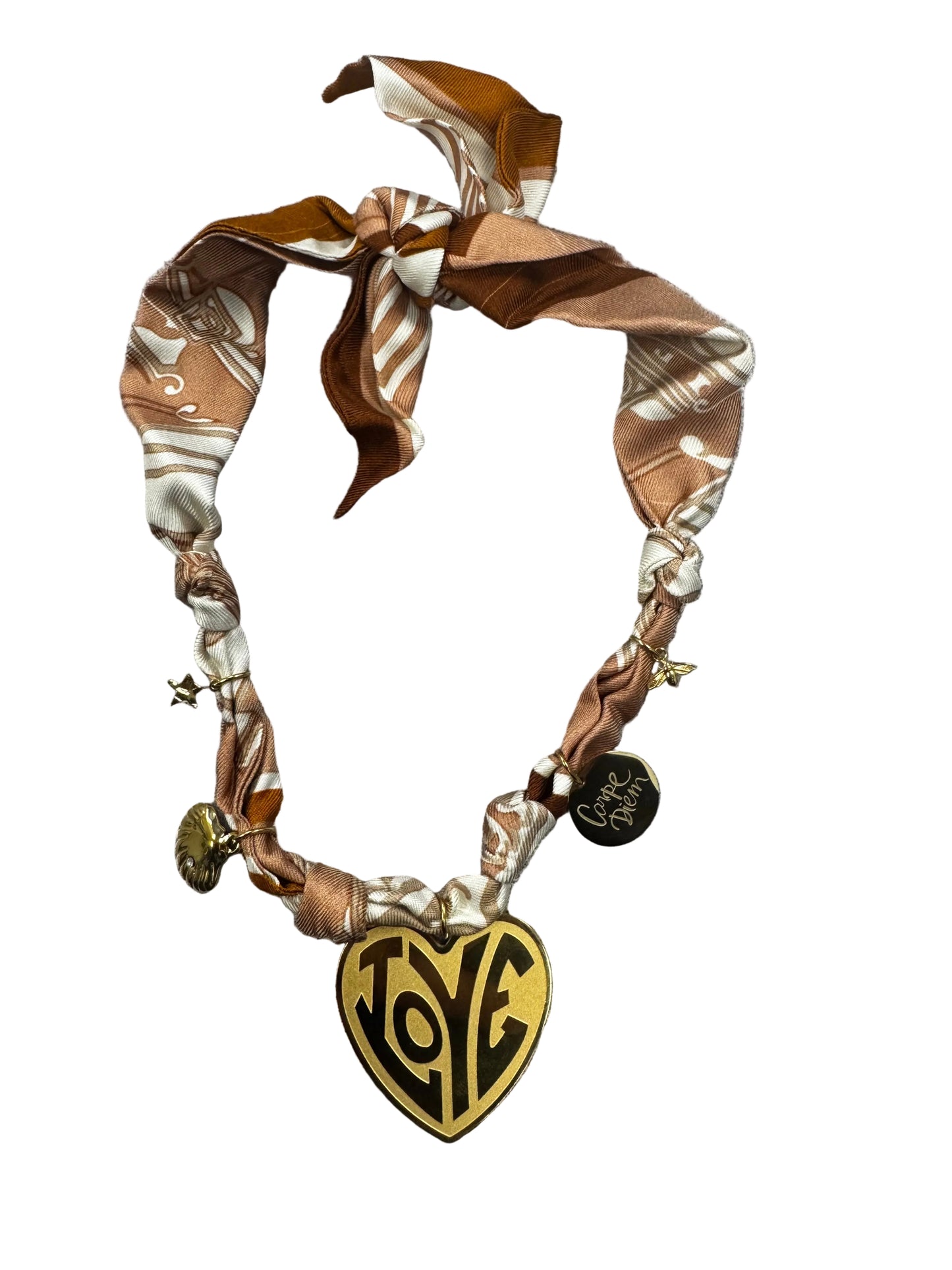 LOVE Tan Silk Scarf Necklace