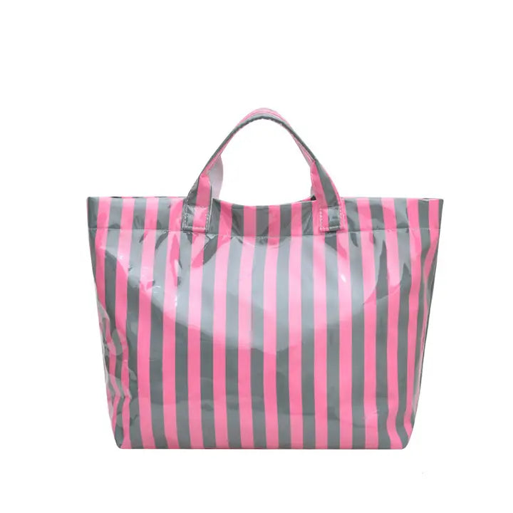 Color Block Striped PVC Large Capacity Tote Bag