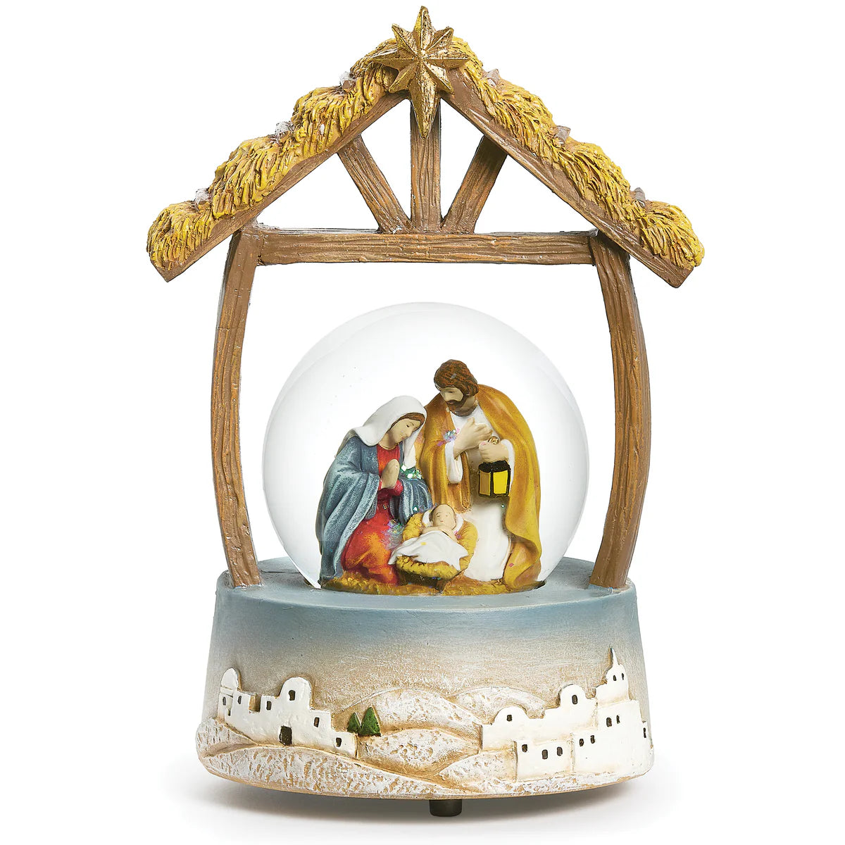 Glitterdome Musical Holy Family in Stable - "Silent Night" Tune