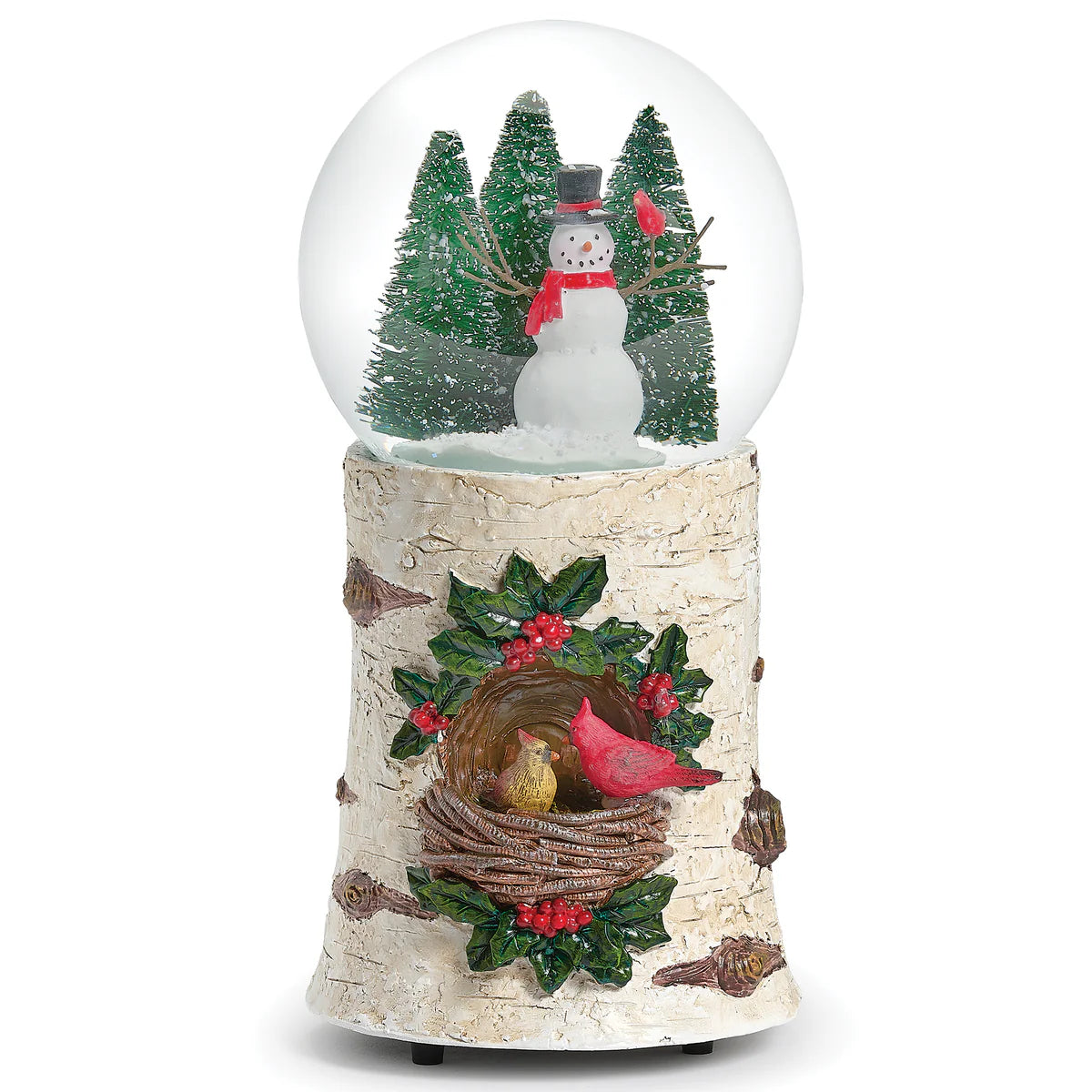 Glitterdome Musical with Cardinal and Birch Base- "Let It Snow" Tune