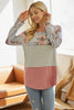 Floral Print French Terry Colorblock Knit Top