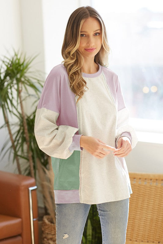 Cotton Jersey Colorblock Sweatshirt