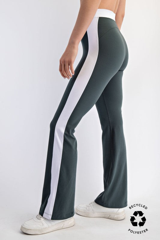 Butter Soft Side Stripe Flare Leggings in Smoked Spruce