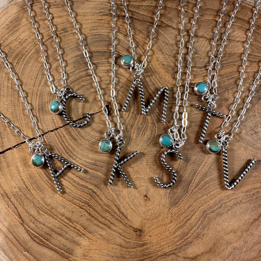 Twisted Initial & Turquoise Necklace