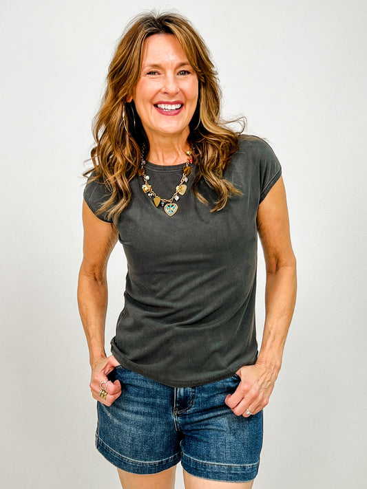 Ribbed Cap Sleeve T-shirt