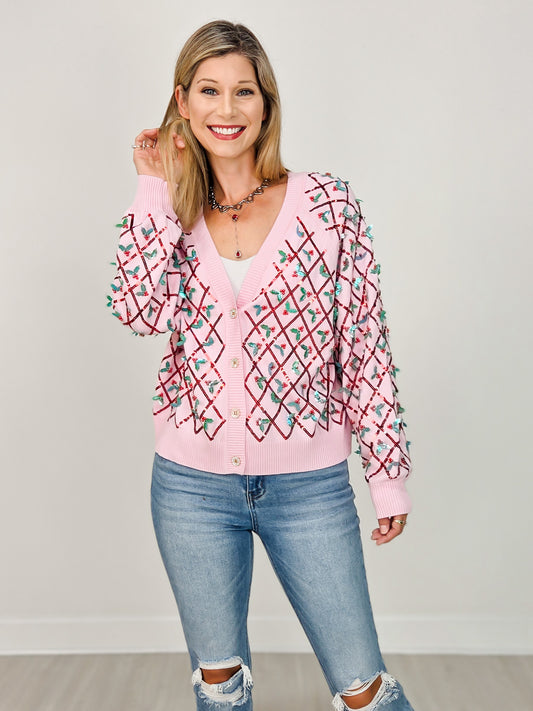 Queen of Sparkles Diagonal Stripe Holly Sweater