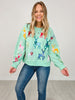 Queen of Sparkles Mint Green Sweatshirt With Velvet Reindeers & Bows