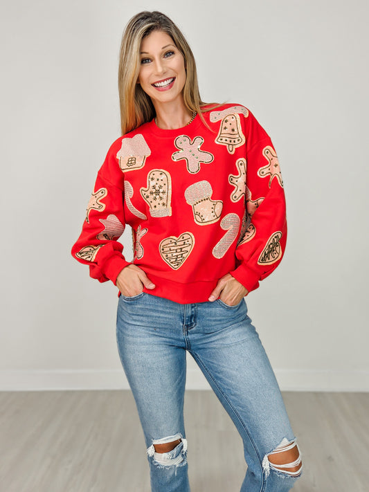 Queen of Sparkles Red Fuzzy Christmas Cookie Sweatshirt