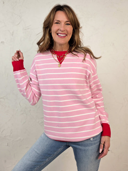 Oversized Striped Color Contrast Long Sleeve Top