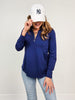 Marina Long Sleeve Top with Zipper Neckline in Coastal Navy