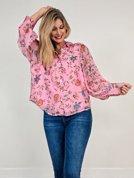 Floral Print Long Sleeve Button Down Top