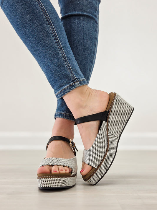 Corkys Treat Yourself Wedges in Black Combo