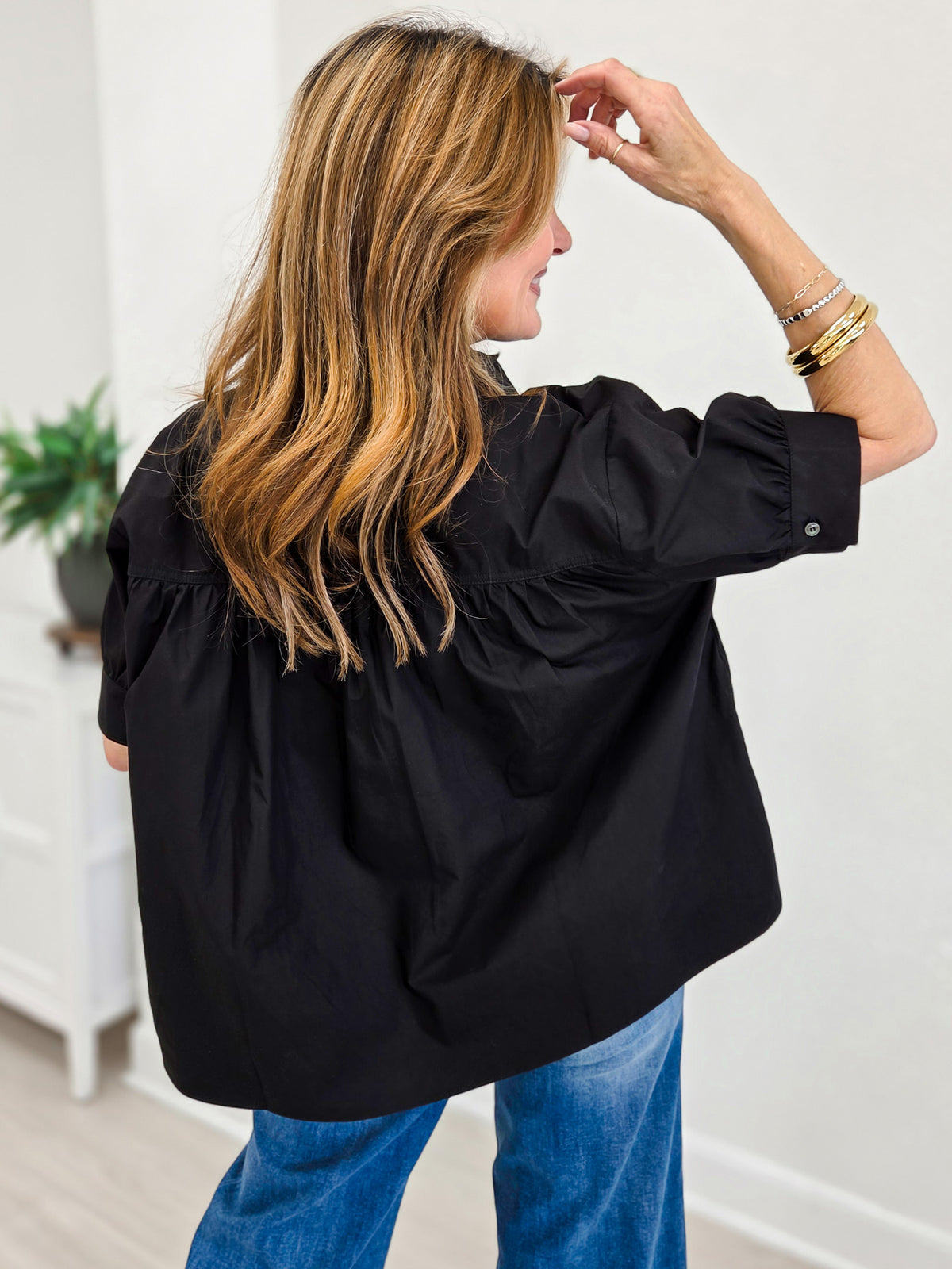 Elise Textured Shirred Waist Poplin Blouse