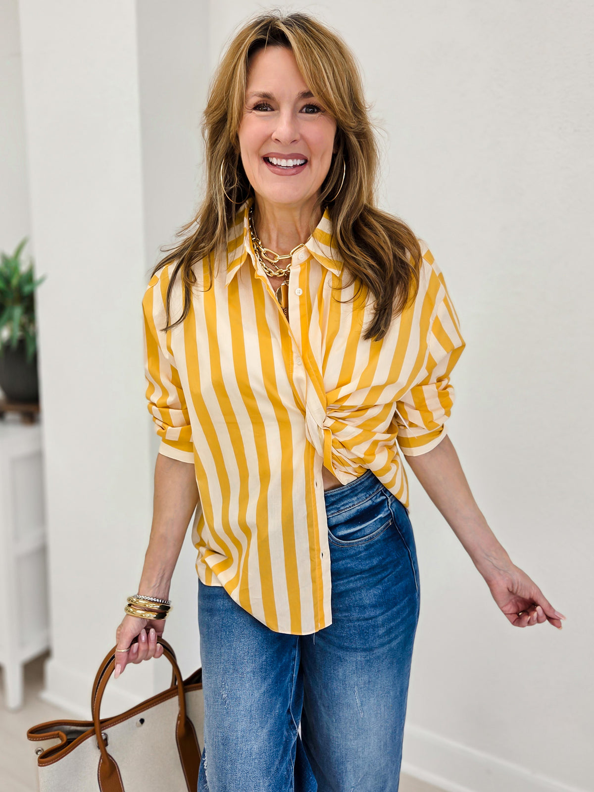 Sue Classic Stripe Button Down Shirt