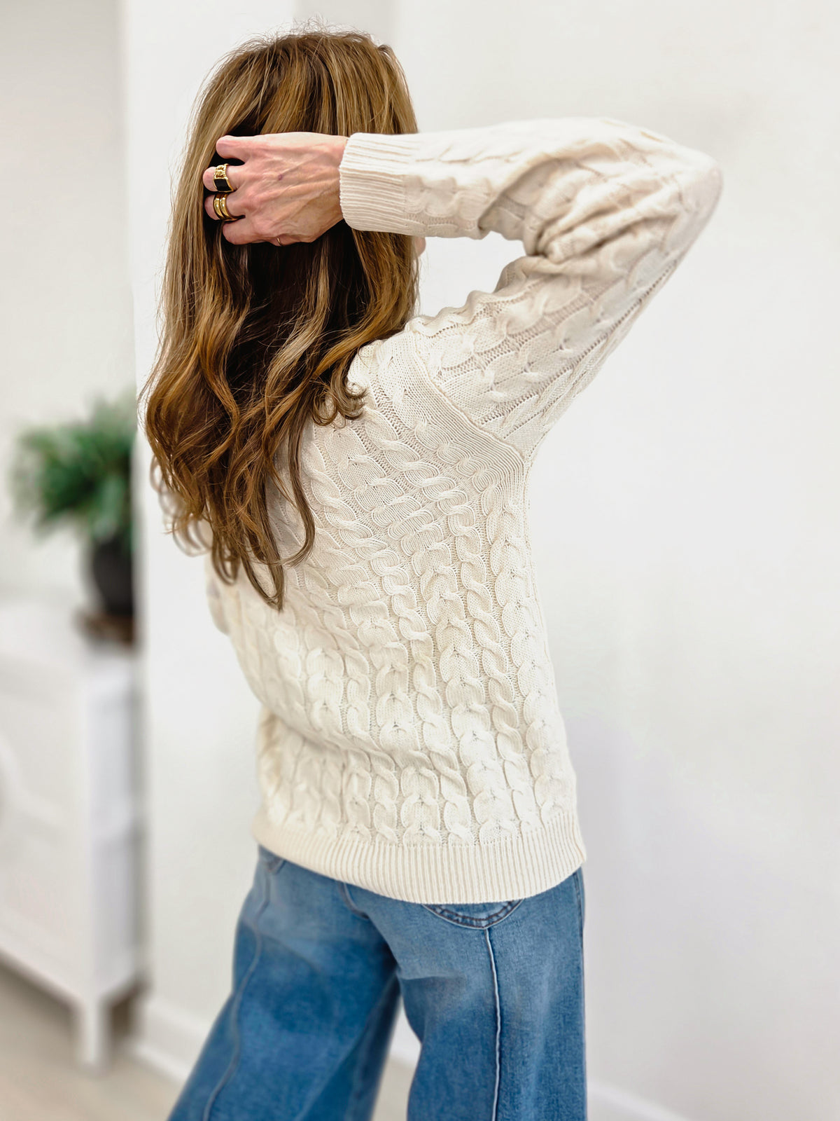 Embordered Christmas Tree Cable Textured Sweater Top