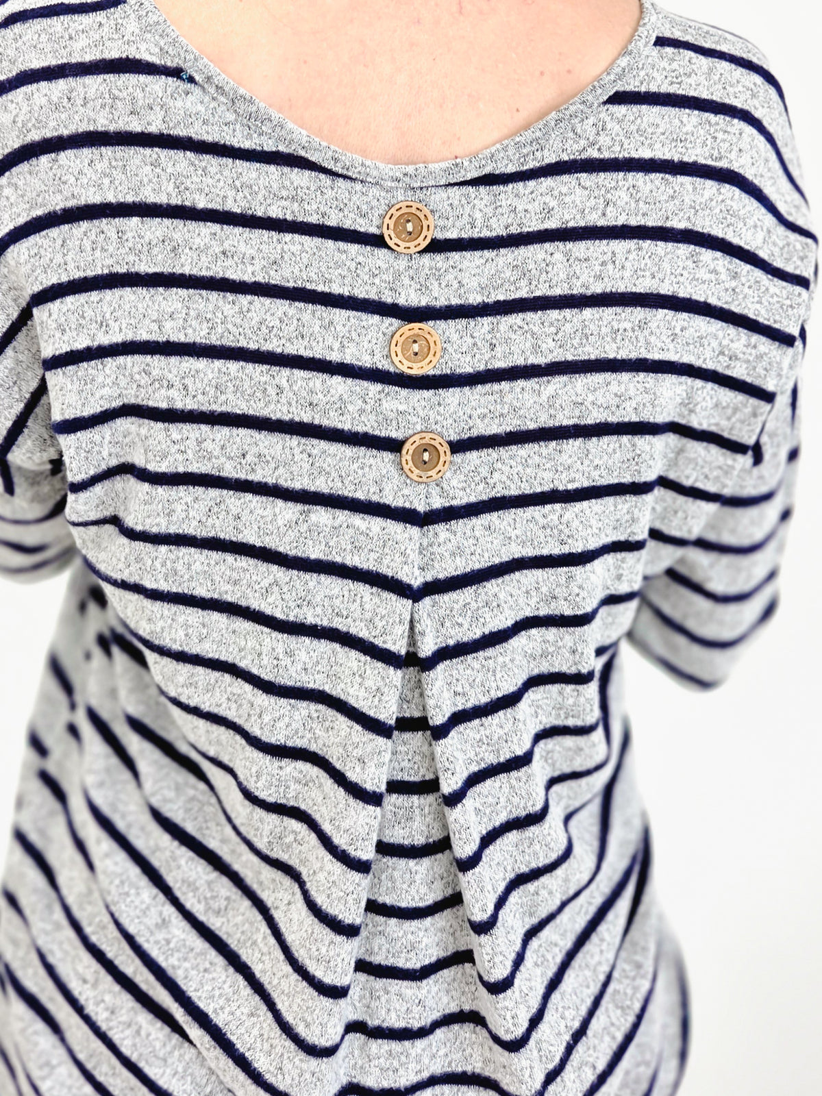 Back To Basics Long Sleeve Striped Button Back Knit Sweater