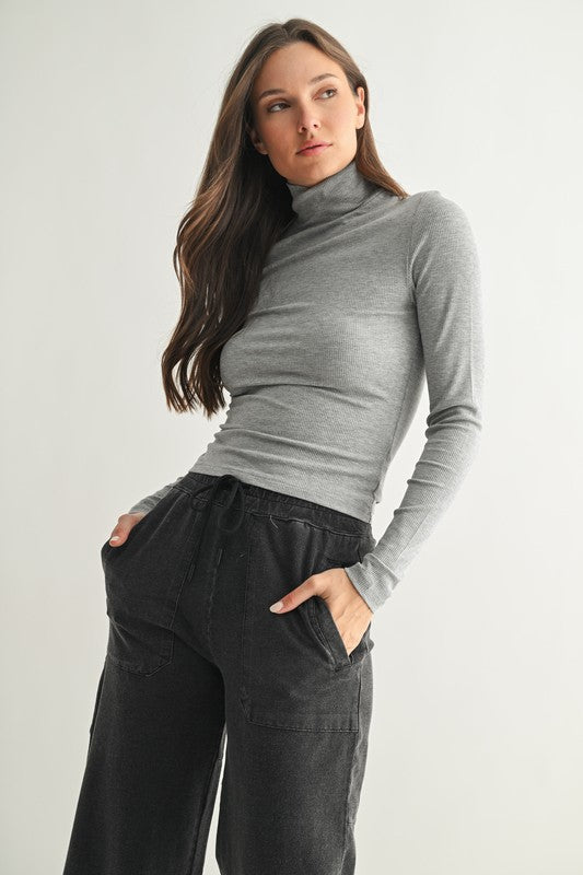 Micro Ribbed Long Sleeve Turtleneck Top- Group A