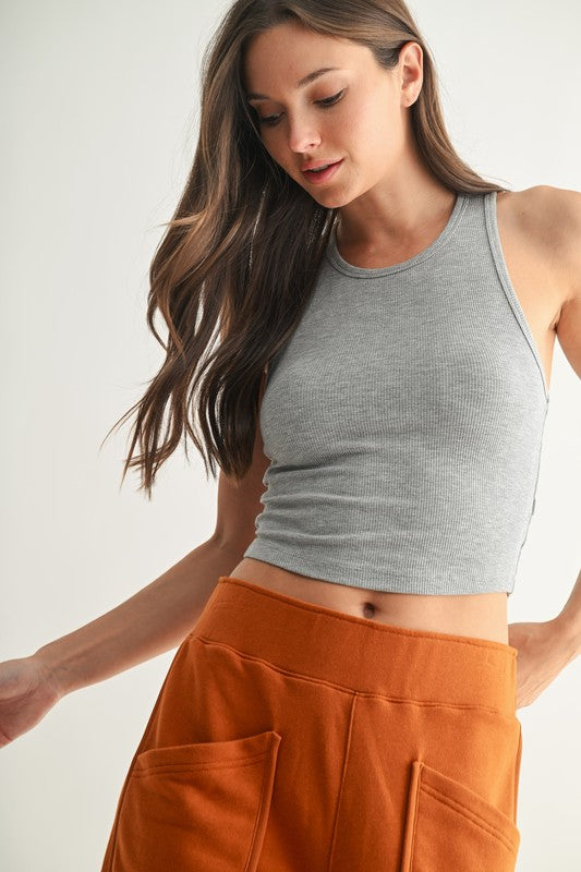 Micro-Ribbed Racer Athleisure Tank Top