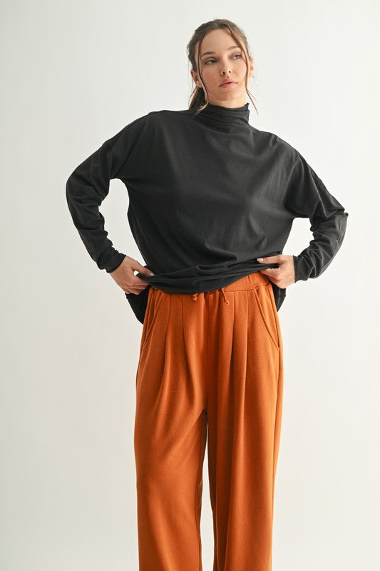 Pima Cotton Relaxed Fit Long Sleeve Turtleneck Top