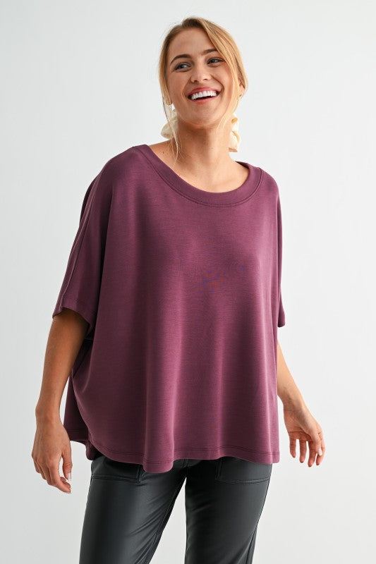 Elbow Length Dolman Sleeves Boatneck Top - GROUP A