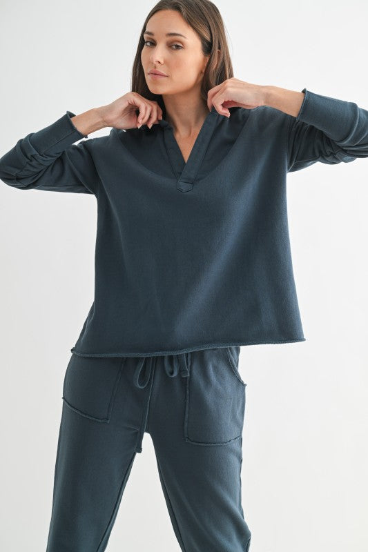 Malibu Vintage Long Sleeve V-Neck Top - GROUP C