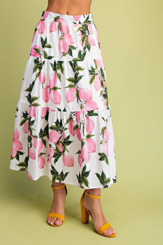 Lemon Print Tiered Skirt and Top
