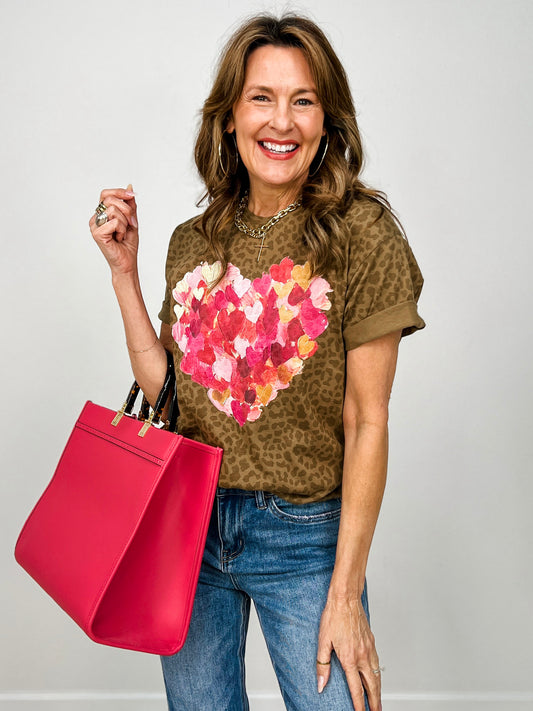 Paint Heart on Leopard Graphic Tee