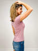 Ribbed Short Sleeve Basic Scoop Neck Top -GRP A