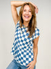 Short Sleeve Checkered Print Casual Knit Tee