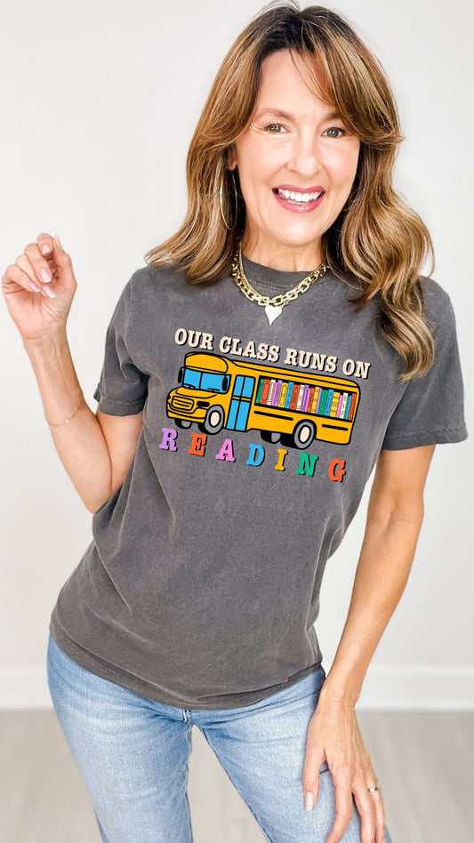 Our Class Runs On Reading Foil Graphic Tee