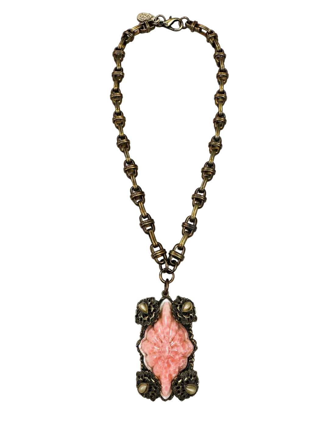 Vintage Czech Molded Glass Pendant Chain Necklace