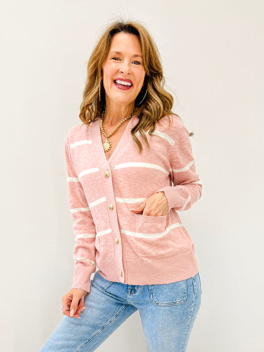 Lightweight Stripe Oversized V-neck Cardigan