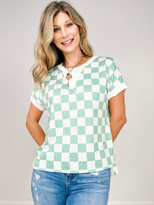 Checkered Print Short Sleeve Top