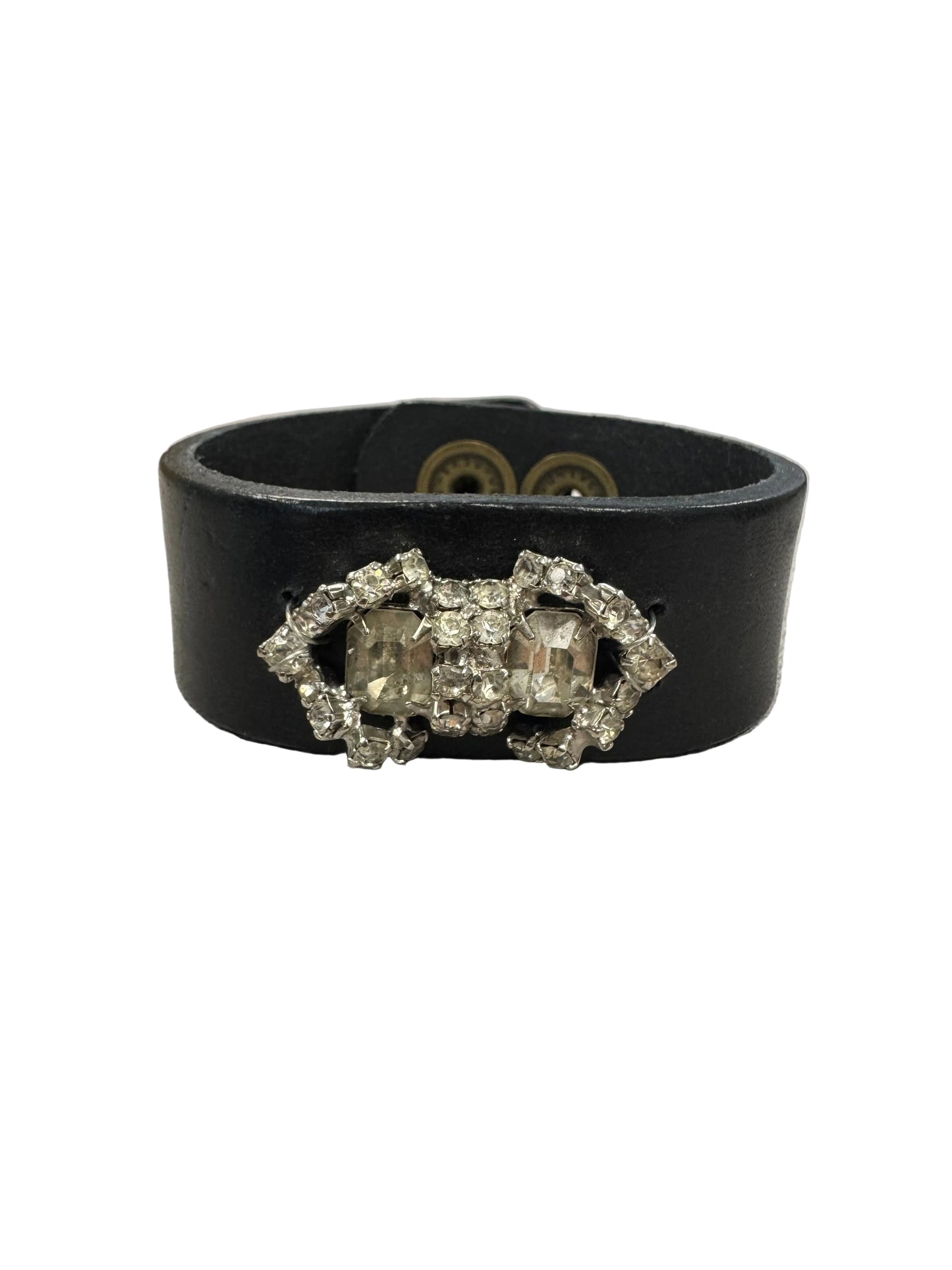 Geometric Brooch Leather Cuff Bracelet