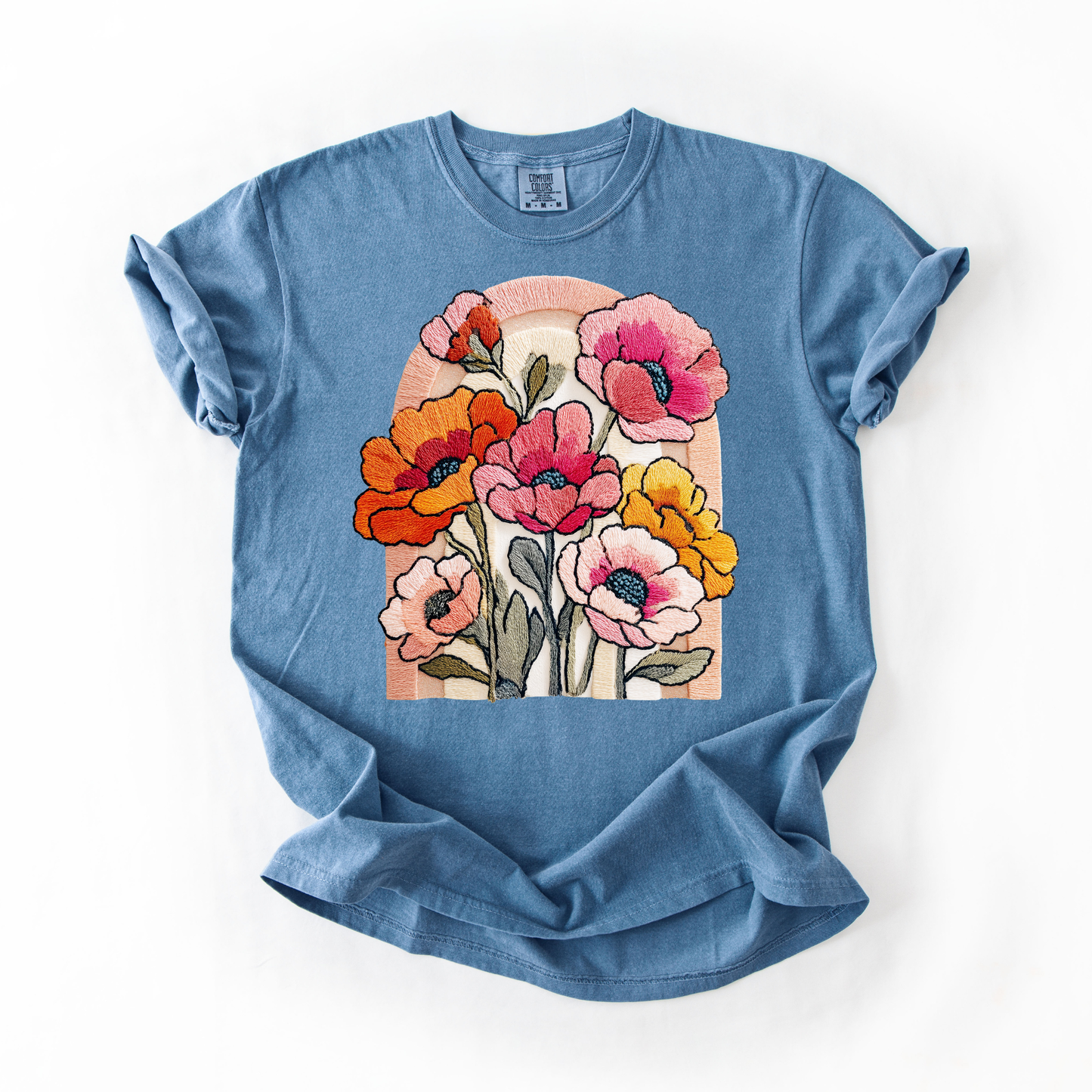 Embroidered Flowers Graphic Tee