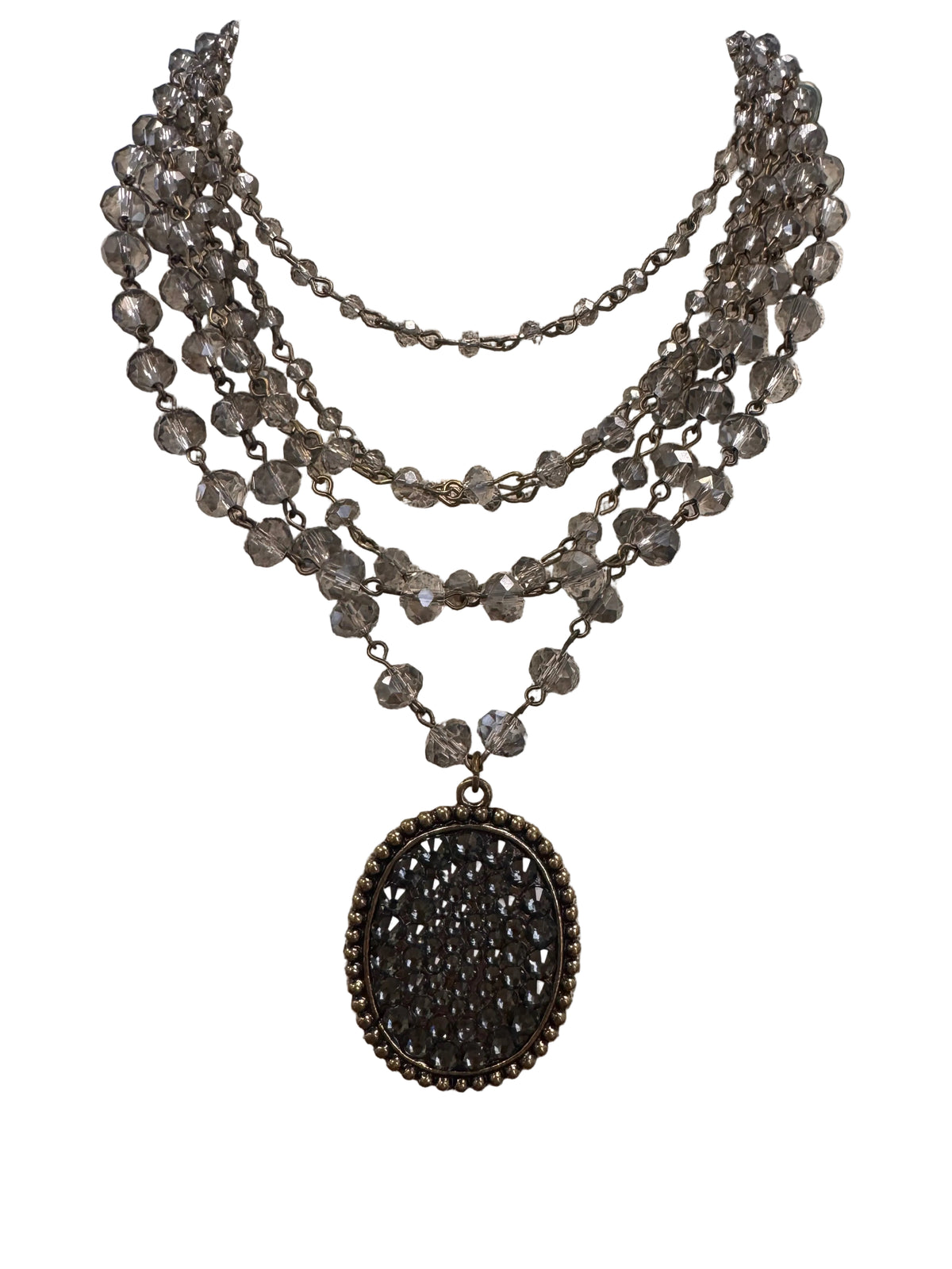 Multi Layer Crystal Pendant Necklace in Grey