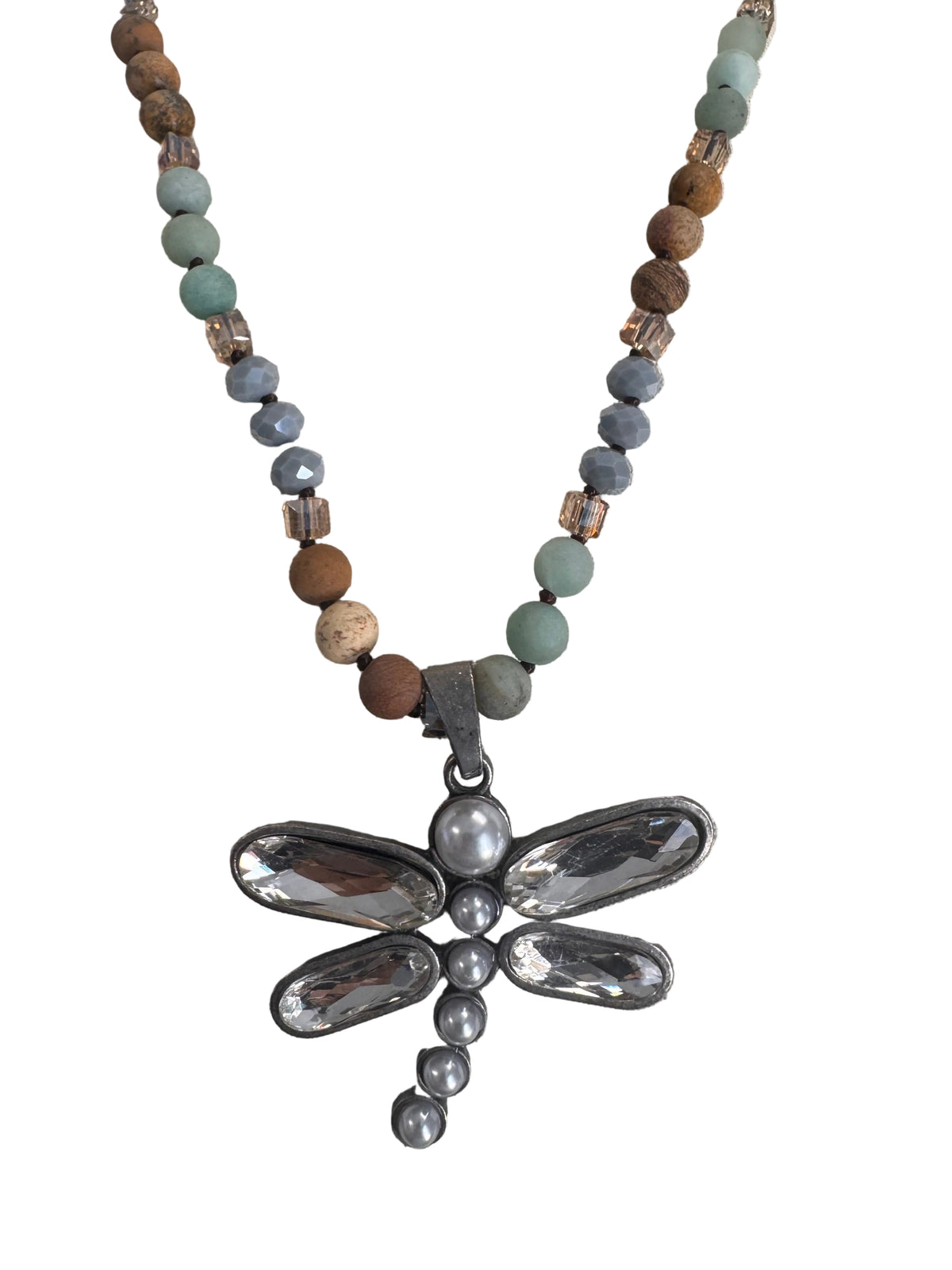 8MM Beaded Stone Pendant Necklace