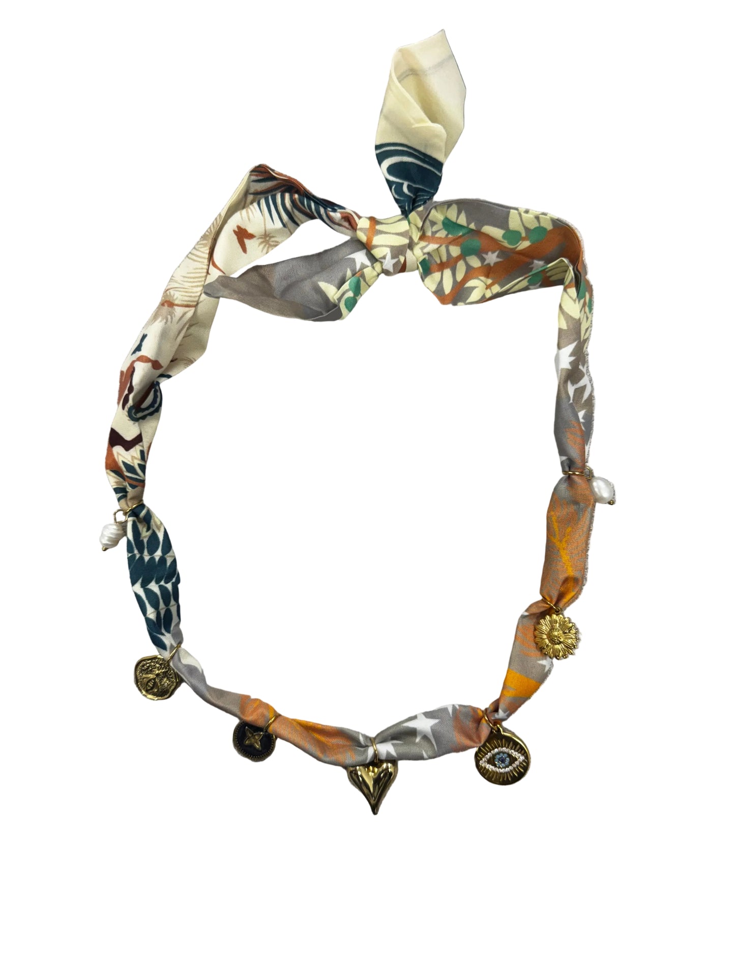 Boho Floral Multi Charm Scarf Necklace
