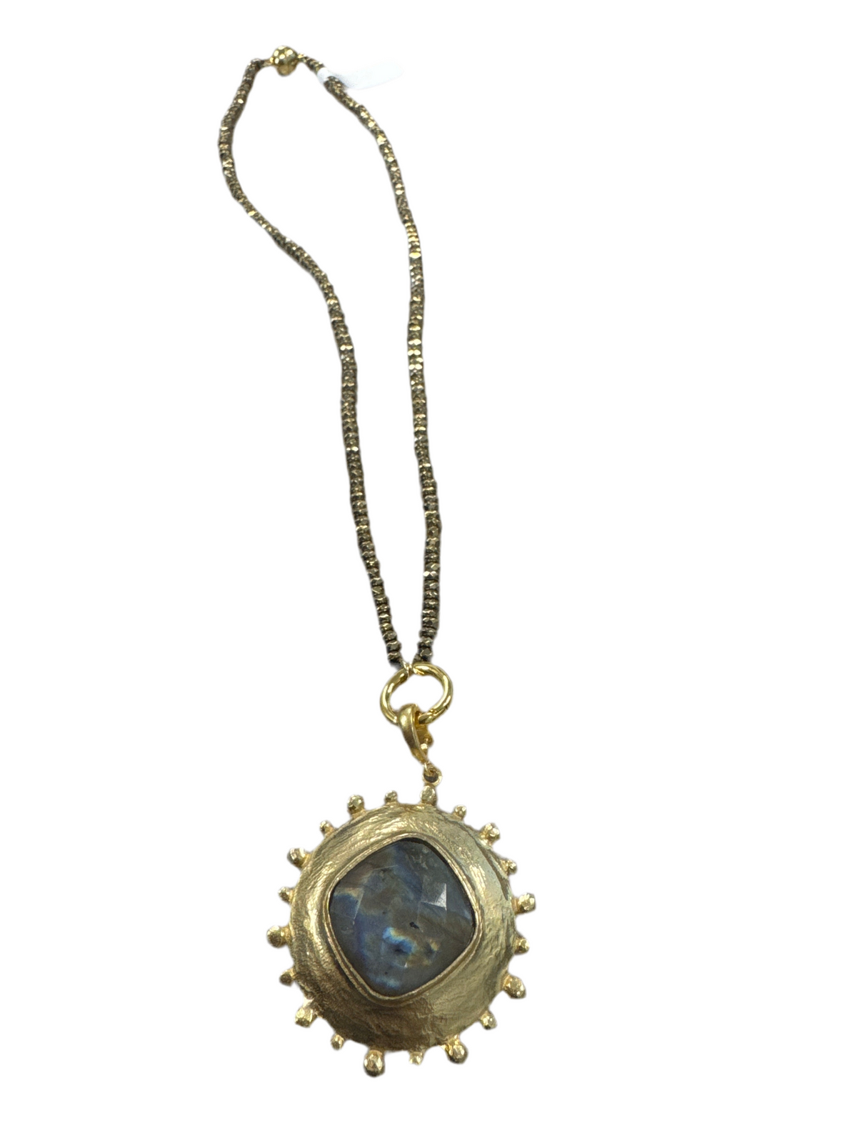 Luxe Gold Beaded Necklace with Labradorite Charm