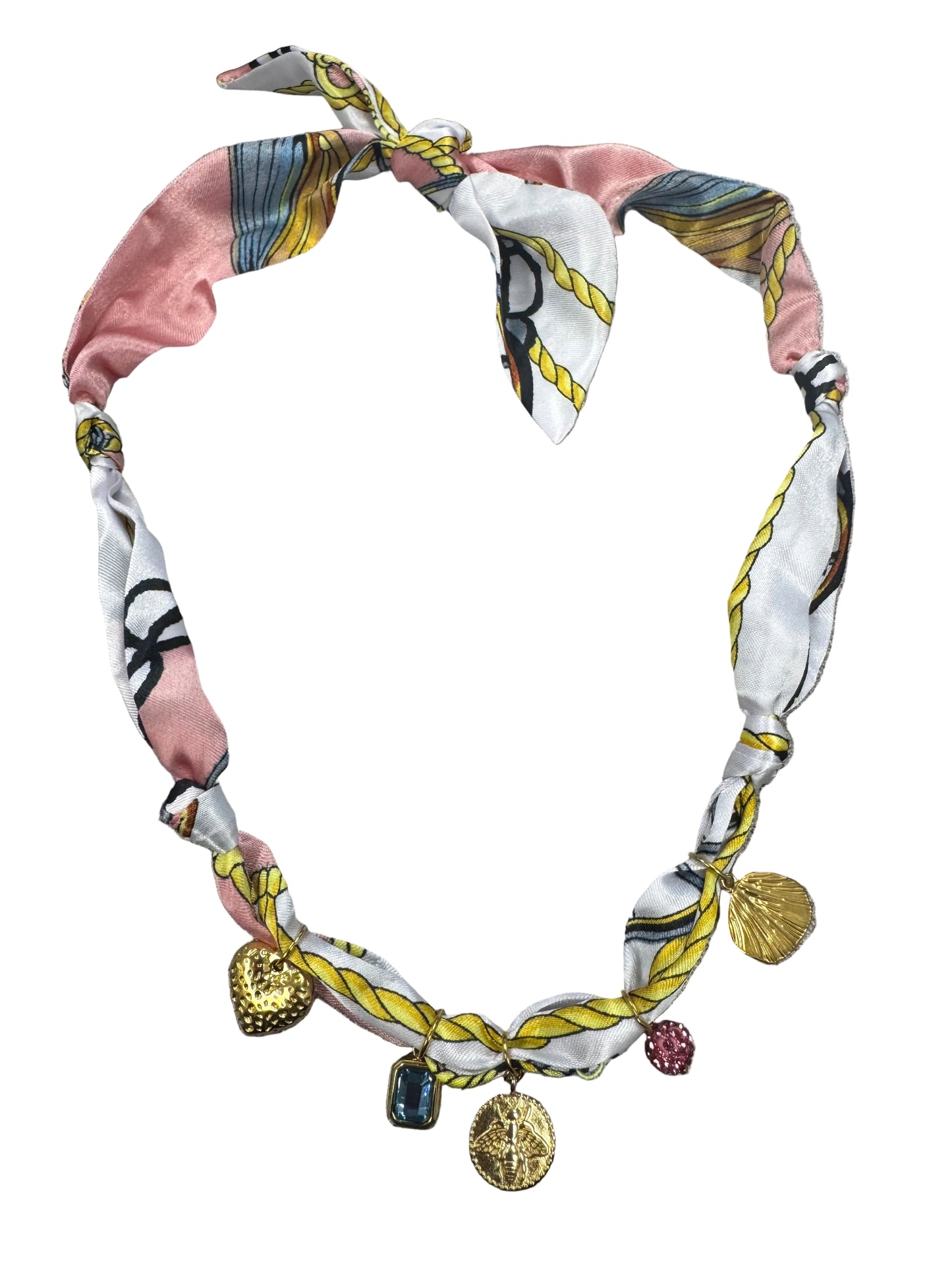 Spring Pink Charm Silk Scarf Necklace