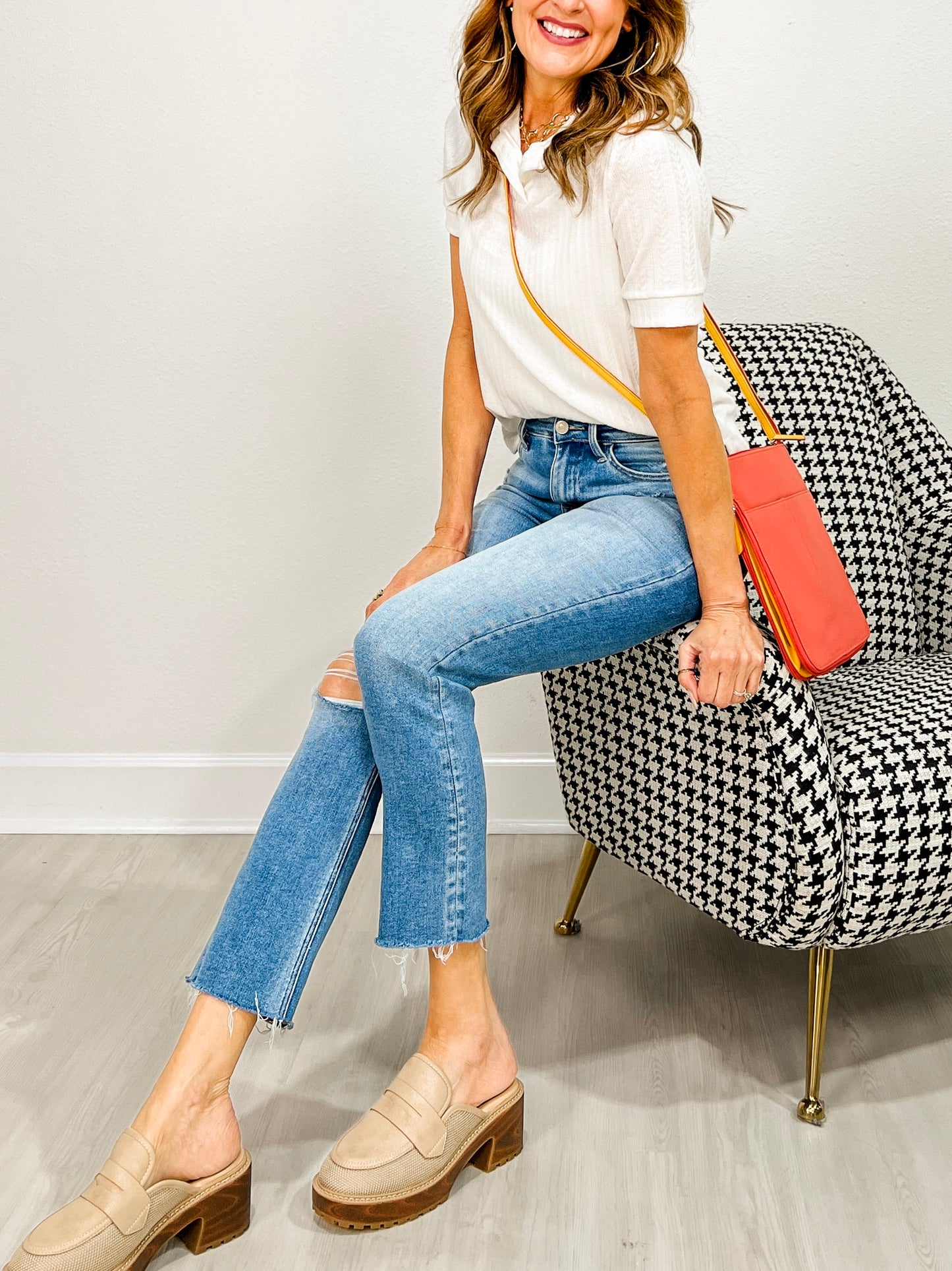 Short Sleeve Polo Style Knit Top
