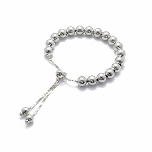 Adjustable Silver Beaded Bracelet