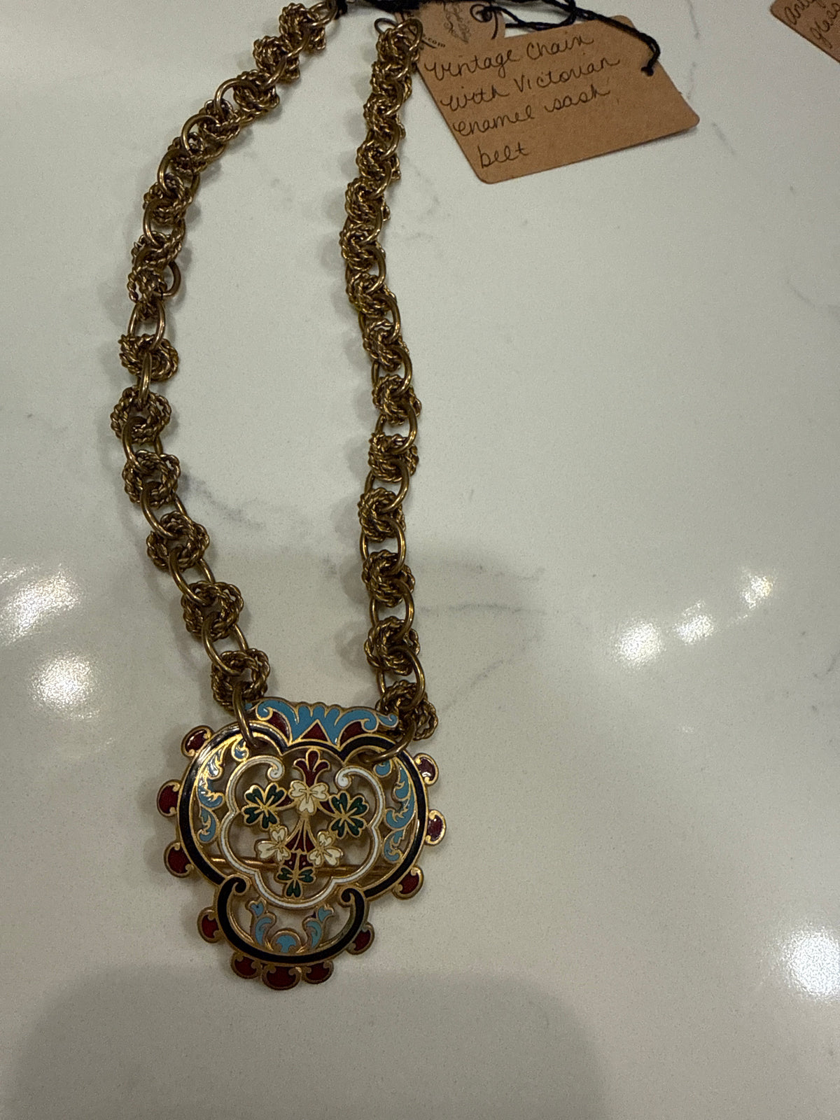 Vintage Chain Victorian Enamel Sash Belt