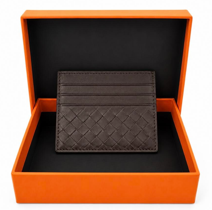 Leather Woven Credit Card Wallet -Coffee