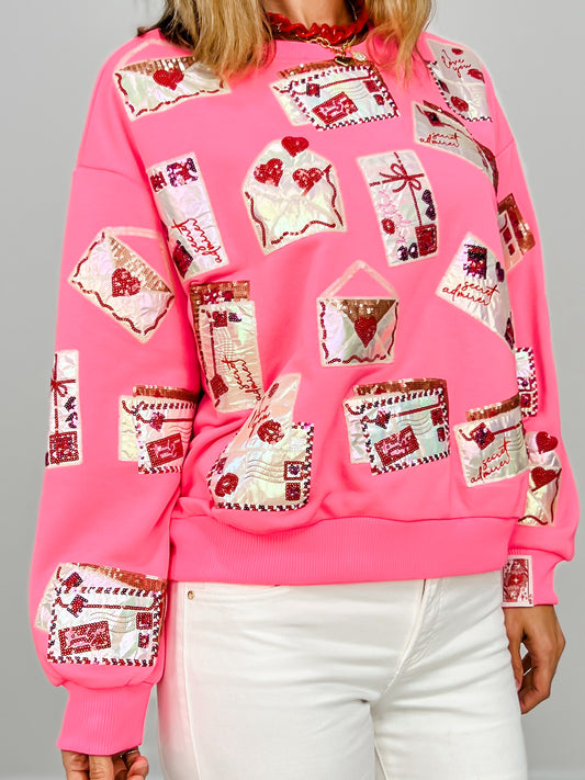 Queen Of Sparkles Neon Pink Love Letters Sweatshirt