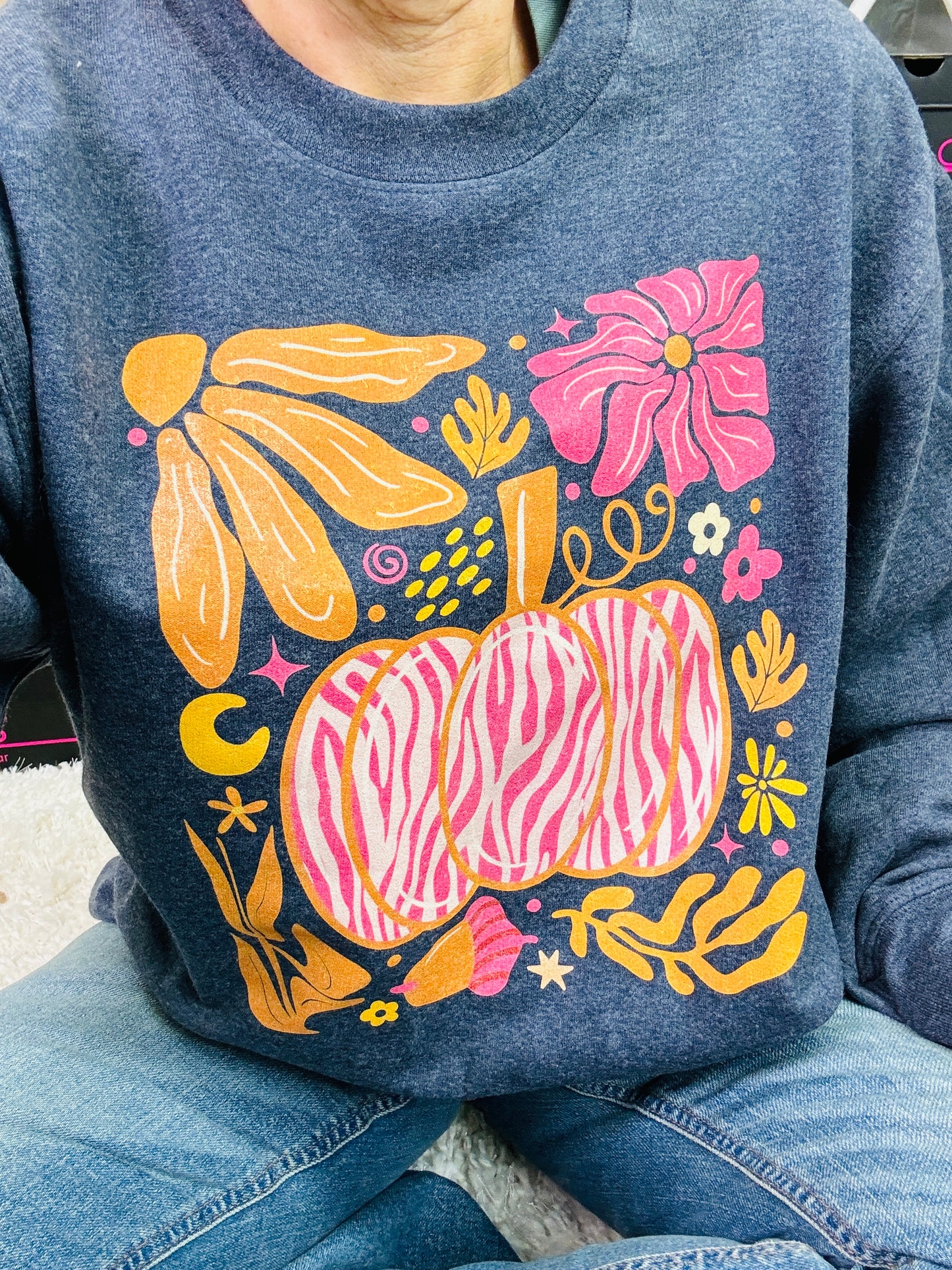 Navy Pink and Orange Fall Sweatshirt!
