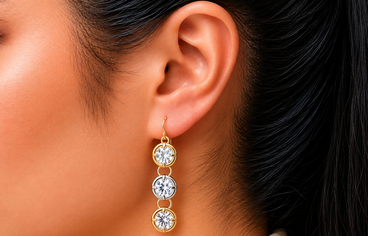 Reproduction Triple Swarovski Crystal Drop Earrings